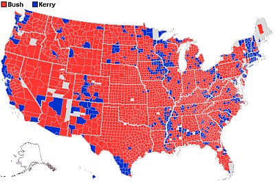 2004 US presidential election result by county