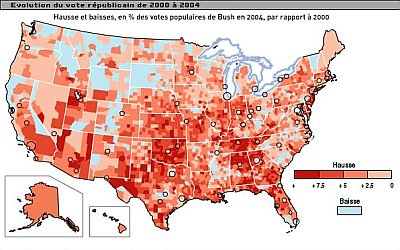 Elections présidentielles USA 2004 gains/pertes: Le Monde